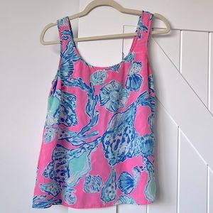 Lilly Pulitzer Silk Cosmos Shells Tank Bare-foot Princess Pink Pout | Size S